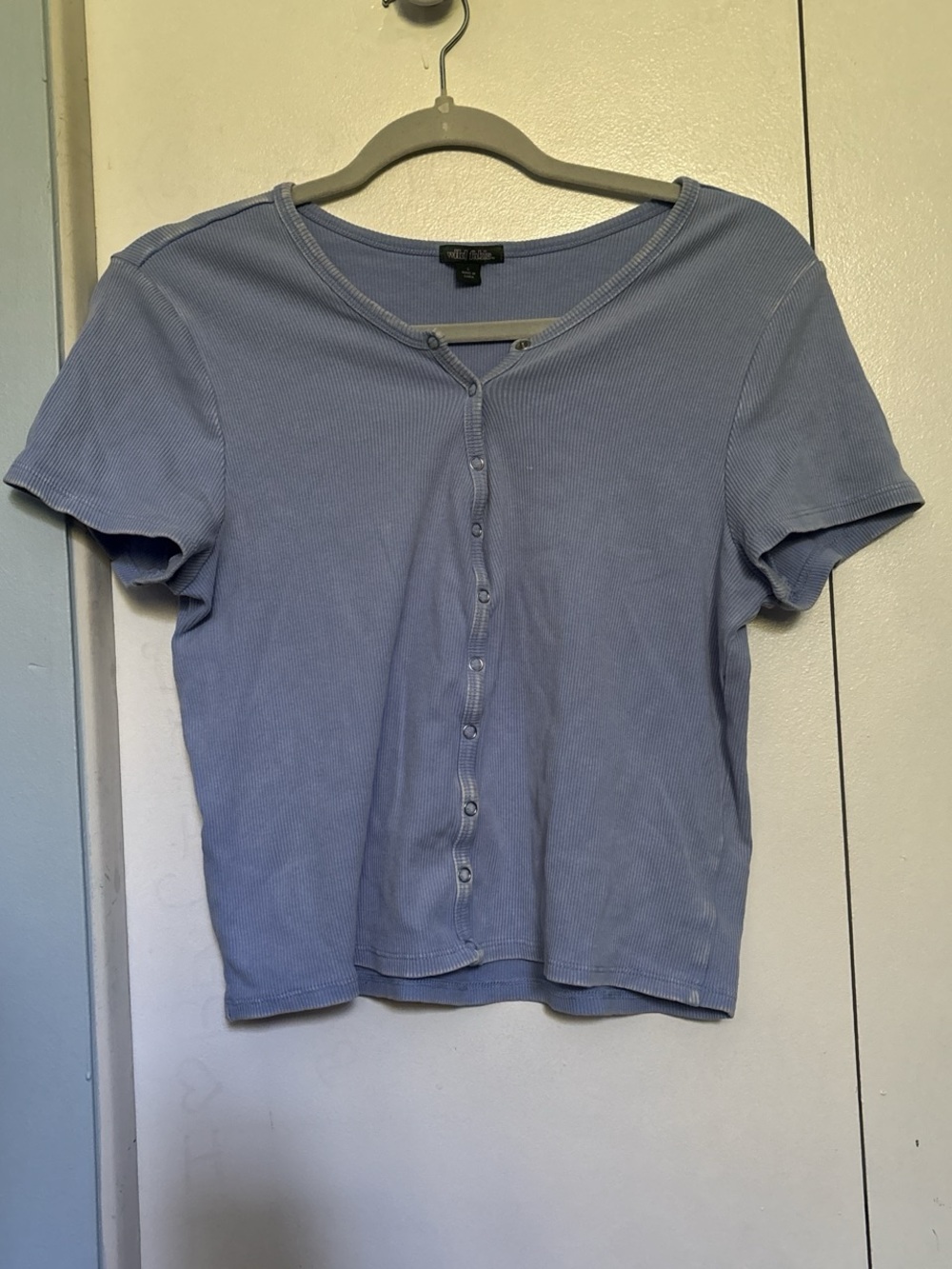 wild fable Lavender-Blue Ribbed Button-Front Crop Top